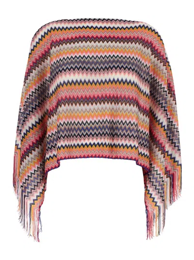 Missoni Multicolor Cape With Boat Neckline And All-over Zig-zag Motif In Viscose Woman
