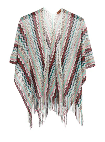 MISSONI MULTICOLOR CAPE WITH FRINGED HEM AND ALL-OVER ZIG-ZAG MOTIF IN VISCOSE BLEND WOMAN