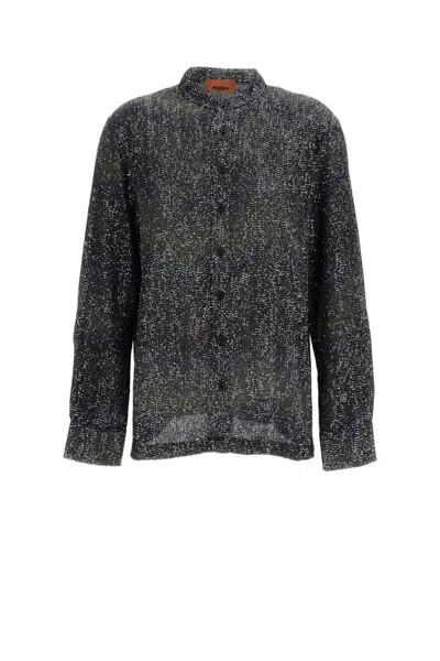 Missoni Multicolor Caperdoni Greek Key Knit Shirt In Gray