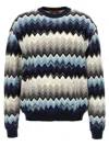 Missoni Crew Neck Sweater With Flame Zigzag Pattern In Multi