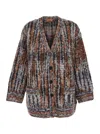 Missoni Multicolor Cardigan With V-neck Front And All-over Check Motif In Wool And Mohair Blend Woman In Multi