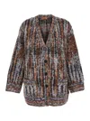 Missoni Multicolor Cardigan With V-neck Front And All-over Check Motif In Wool And Mohair Blend Woman In Multi