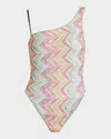 Missoni One-shoulder One-piece Swimsuit In Printed Tulle In All Over Multi Tetris