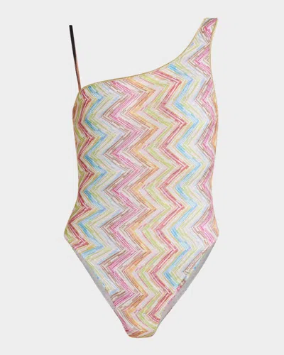 MISSONI MULTICOLOR CHEVRON ASYMMETRIC ONE-PIECE SWIMSUIT