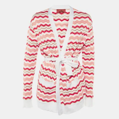 Pre-owned Missoni Multicolor Chevron Cotton Knit Belted Cardigan M