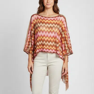 Pre-owned Missoni Multicolor Chevron Knit Fringed Poncho One Size
