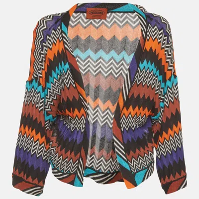 Pre-owned Missoni Multicolor Chevron Knit Open Front Cardigan M