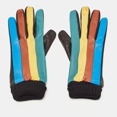 Pre-owned Missoni Multicolor Color Block Leather Gloves M