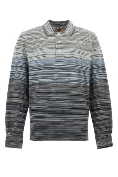 Missoni Embroidered Piquet Polo Shirt In Gray