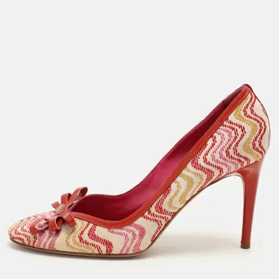 Pre-owned Missoni Multicolor Fabric And Patent Leather Bow Pumps Size 39