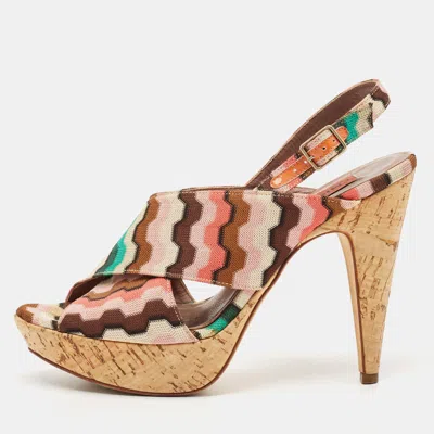 Missoni Multicolor Fabric Peep Toe Slingback Sandals