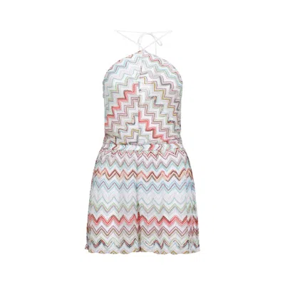 Missoni Metallic Crochet-knit Halterneck Playsuit In Multi