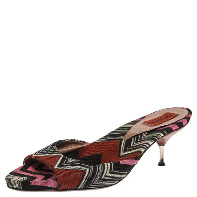 Missoni Multicolor Knit Fabric Open Toe Slip On Sandals