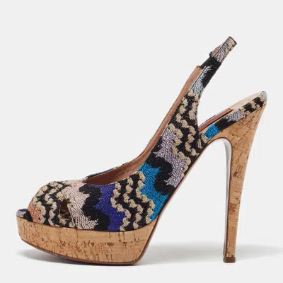 Missoni Multicolor Knit Fabric Platform Peep Toe Slingback Sandals