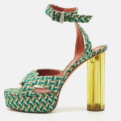 Pre-owned Missoni Multicolor Knit Fabric Platform Slingback Sandals Size 39