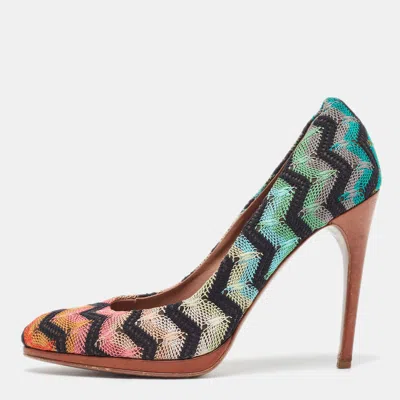 Pre-owned Missoni Multicolor Lace And Mesh Round Toe Pumps Size 38.5