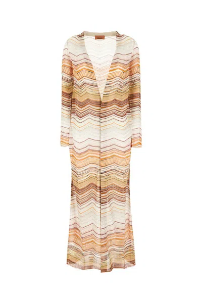 Missoni Multicolor Long Dress With Decorative Sequins And Zig Zag Motif In Viscose Blend Woman In Multi Silver Wht Pink