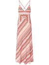 Missoni Long Patchwork Dress With Zig Zag Pattern And Crossed Straps In Multicolour