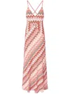 Missoni Long Patchwork Dress With Zig Zag Pattern And Crossed Straps In Multicolour