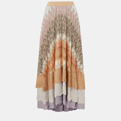 Pre-owned Missoni Multicolor Lurex Knit Tiered Maxi Skirt S (it 40)