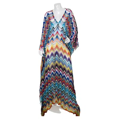 Pre-owned Missoni Multicolor Metallic Fringed Crochet Knit Kaftan In Gray