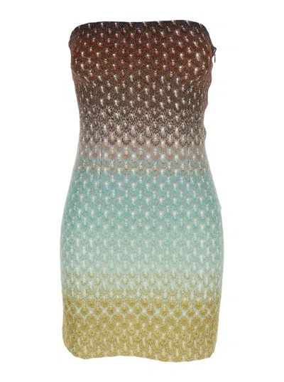 Missoni Multicolor Off-shoulder Mini Dress With All-over Lamé Motif In Viscose Blend Woman