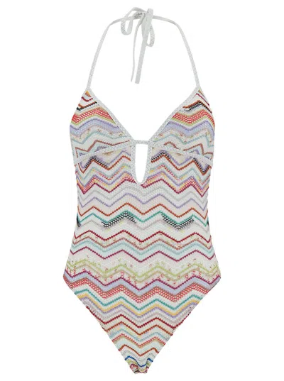 Missoni Multicolor One-piece Swimsuit With Zigzag Motif And Cut-out In Viscose Blend Woman