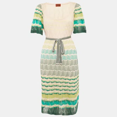 Pre-owned Missoni Multicolor Patterned Knit Belted Short Dress L