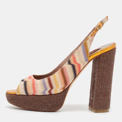 Pre-owned Missoni Multicolor Patterned Knit Fabric Platform Slingback Sandals Size 36