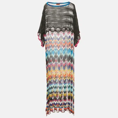 Pre-owned Missoni Multicolor Patterned Knit Fringed Cover-up Long Dress S