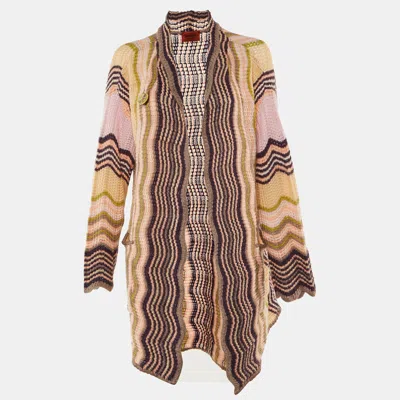 Pre-owned Missoni Multicolor Patterned Knit Open Front Cardigan L
