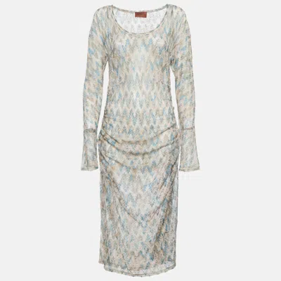 Pre-owned Missoni Multicolor Patterned Knit Ruched Midi Dress L