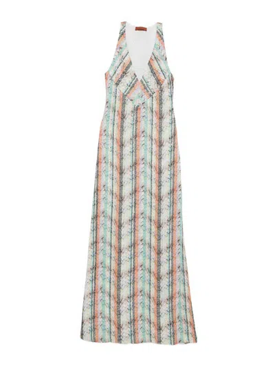 Missoni Multicolor Patterned Long Dress In Blue
