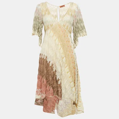 Pre-owned Missoni Multicolor Patterned Lurex Knit High Low Dress M