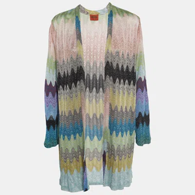 Pre-owned Missoni Multicolor Patterned Lurex Knit Long Cardigan L