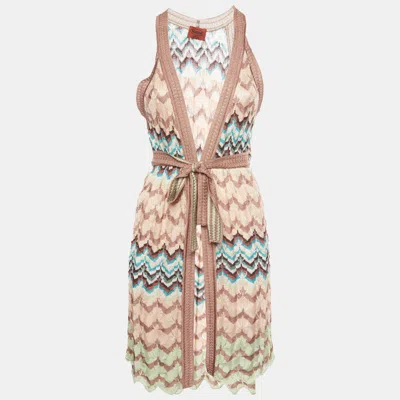 Pre-owned Missoni Multicolor Pointelle Knit Belted Sleeveless Cardigan M