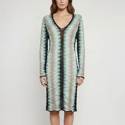 Pre-owned Missoni Multicolor Pointelle Knit V-neck Ruched Dress L
