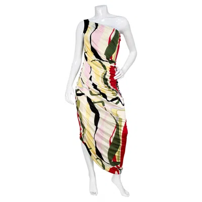 Pre-owned Missoni Multicolor Print One Shoulder Ruched Asymmetrical Dress In Beige
