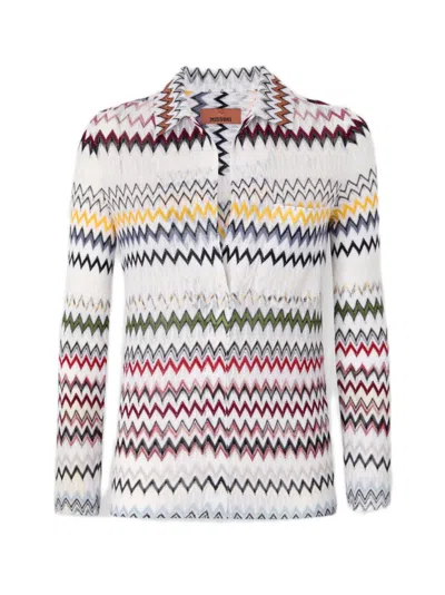 Missoni Multicolor Raschel Zig Zag Polo In White