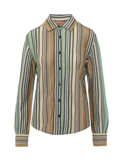 Missoni Striped Metallic-thread Shirt In Green