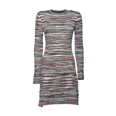 Missoni Multicolor Ribbed Wool And Viscose Flamed Mini Dress In Grey
