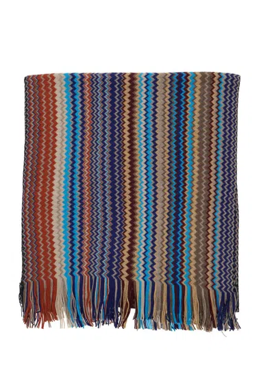 Missoni Multicolor Scarf With Zigzag Motif And Fringed Hem In Wool Blend Man