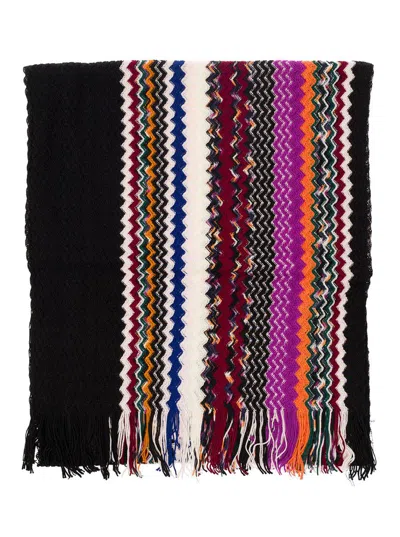 MISSONI MULTICOLOR SCARF WITH ZIGZAG MOTIF AND FRINGED HEM IN WOOL BLEND WOMAN