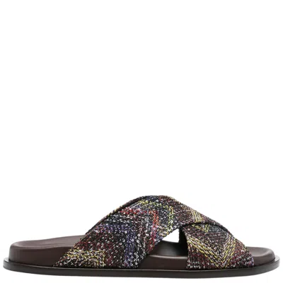 Missoni Multicolor Sequined Chevron Flat Sandals In Burgundy