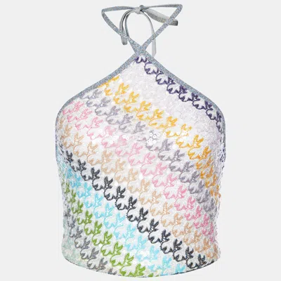 Pre-owned Missoni Multicolor Sequined Knit Halter Neck Crop Top S