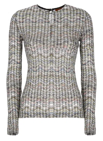 Missoni Multicolor Sequined Lurex Round Neck Viscose Sweater In Gray