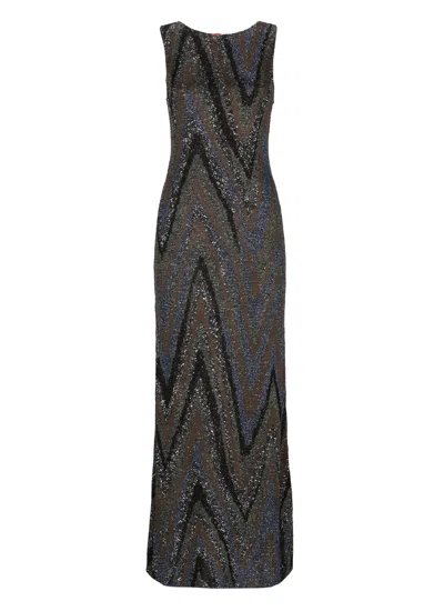 Missoni Multicolor Sequined Lurex Side Vent Viscose Maxi Dress In Black