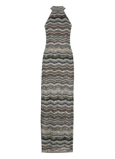 Missoni Multicolor Sequined Lurex Zigzag Viscose Maxi Dress