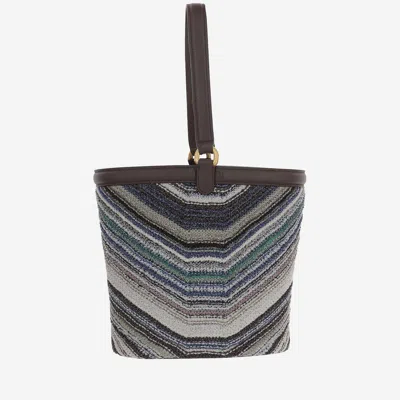 Missoni Chevron-knit Leather-trim Shoulder Bag In Blue