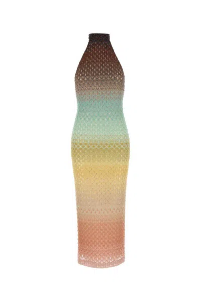 Missoni Multicolor Sleeveless Dress With Halterneck And Faded Effect